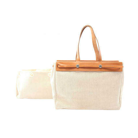 愛馬仕 Herbag Cabas MM 手提包 F Toile Hunter Natural 二手女士 SHW