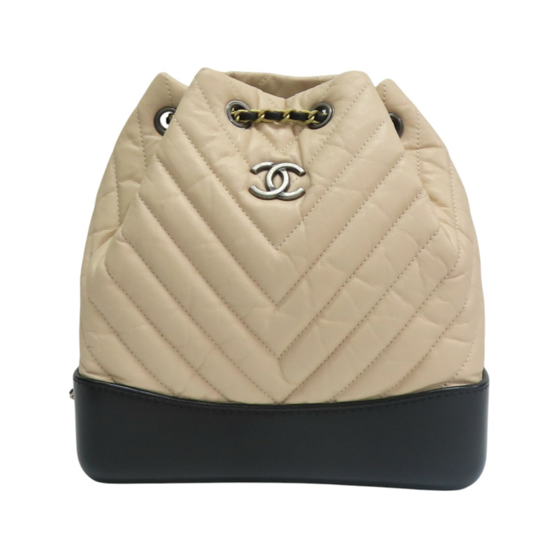 杏色 山型紋牛皮 Gabrielle 後背包【CHANEL 香奈兒】 A94485-0
