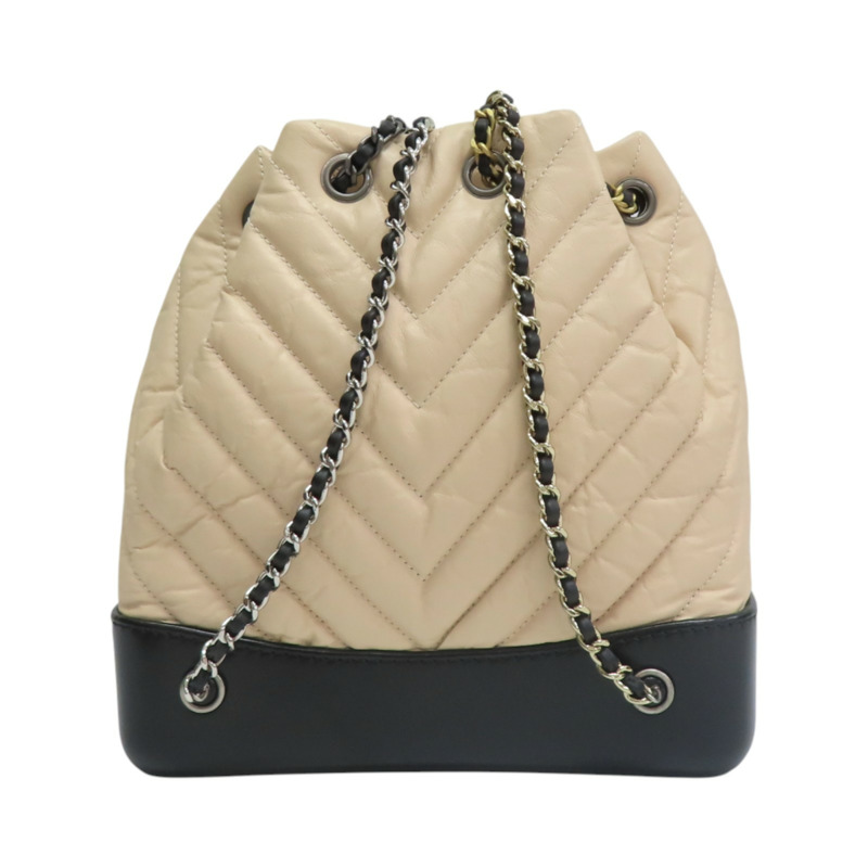 杏色 山型紋牛皮 Gabrielle 後背包【CHANEL 香奈兒】 A94485-1