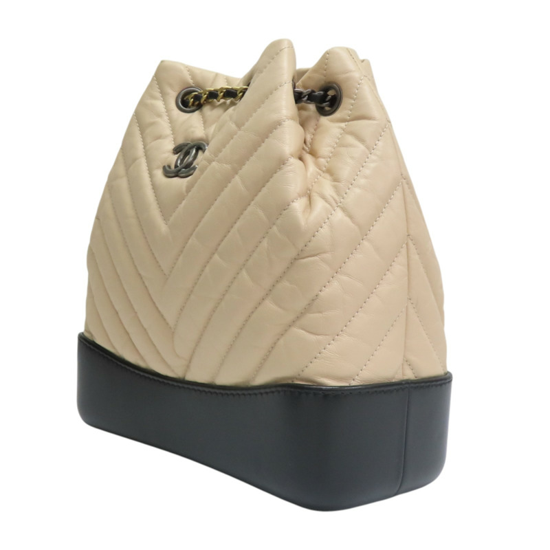 杏色 山型紋牛皮 Gabrielle 後背包【CHANEL 香奈兒】 A94485-2