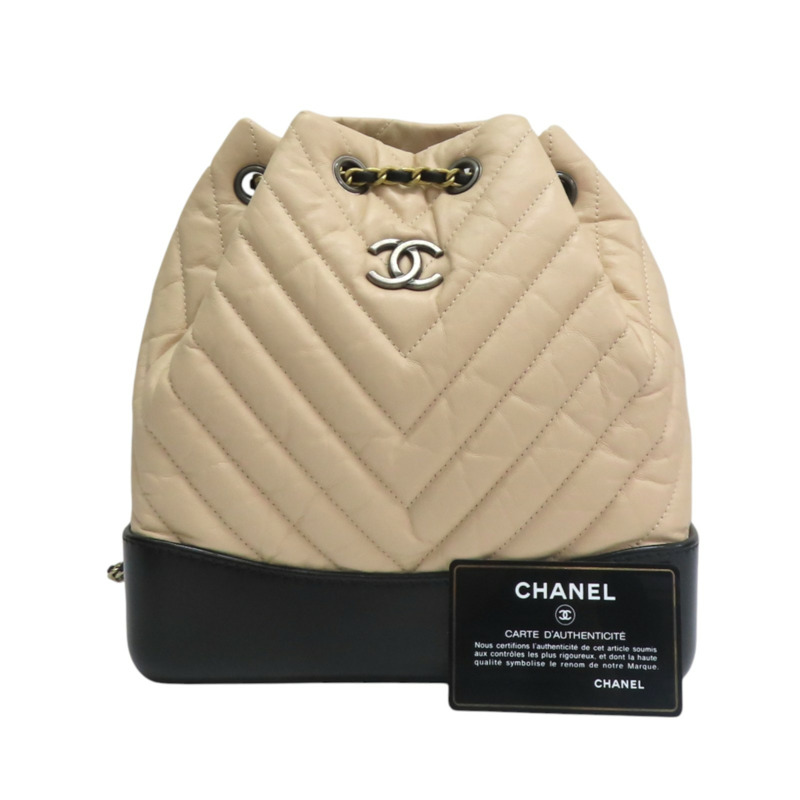 杏色 山型紋牛皮 Gabrielle 後背包【CHANEL 香奈兒】 A94485-9