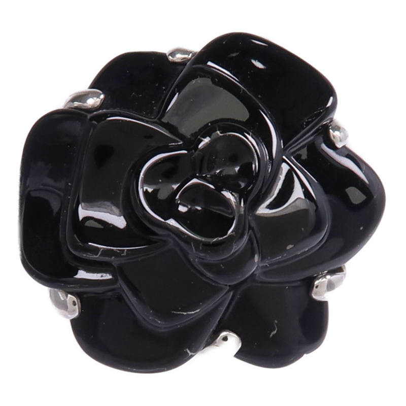 CHANEL 18K白金/縞瑪瑙Camellia Ring戒指US#5.75-1