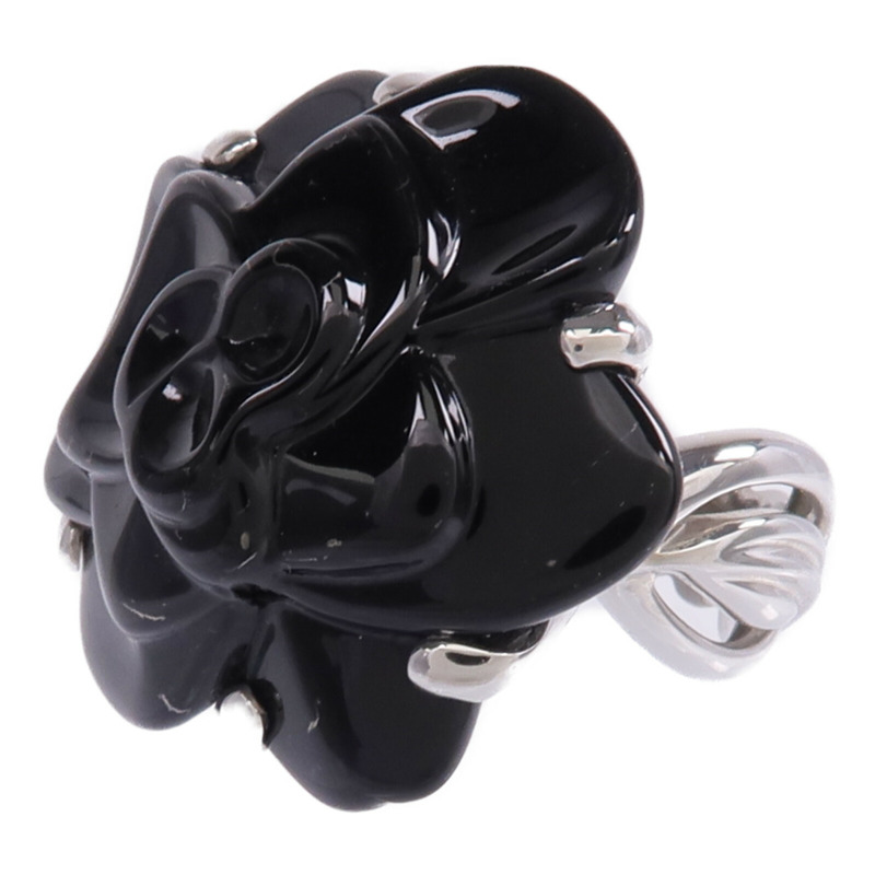 CHANEL 18K白金/縞瑪瑙Camellia Ring戒指US#5.75-2