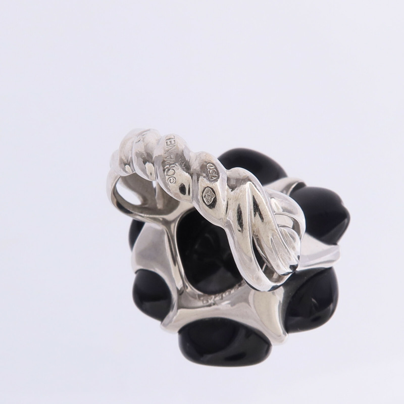 CHANEL 18K白金/縞瑪瑙Camellia Ring戒指US#5.75-5