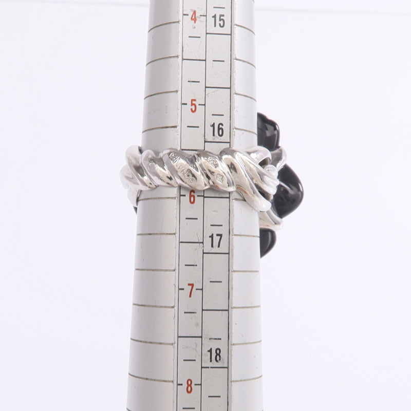 CHANEL 18K白金/縞瑪瑙Camellia Ring戒指US#5.75-6