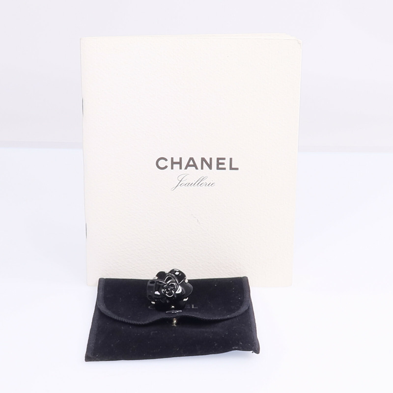 CHANEL 18K白金/縞瑪瑙Camellia Ring戒指US#5.75-9