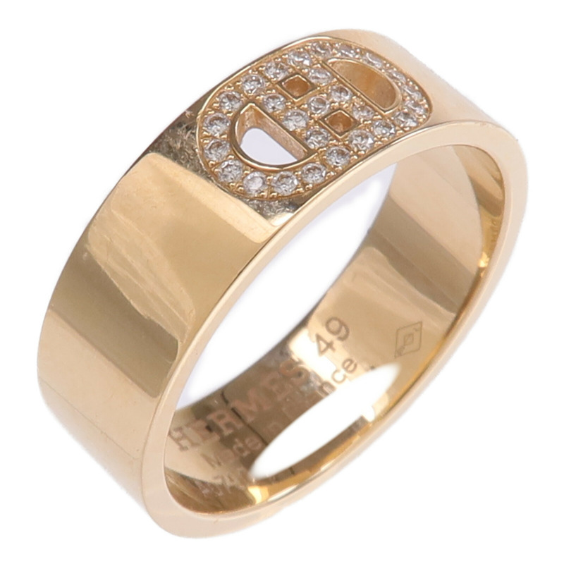 HERMES 18K玫瑰金H d'ancre Ring鑽石戒指US#5-0