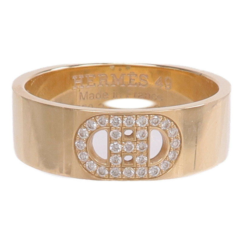 HERMES 18K玫瑰金H d'ancre Ring鑽石戒指US#5-1