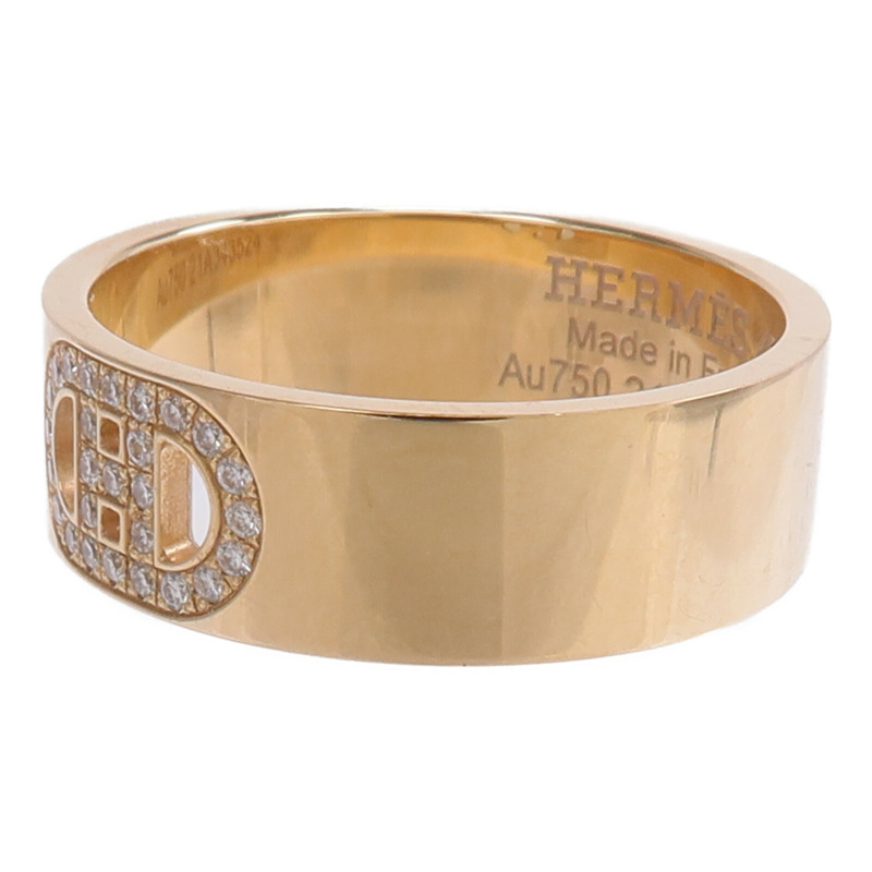 HERMES 18K玫瑰金H d'ancre Ring鑽石戒指US#5-2