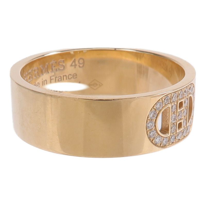 HERMES 18K玫瑰金H d'ancre Ring鑽石戒指US#5-3