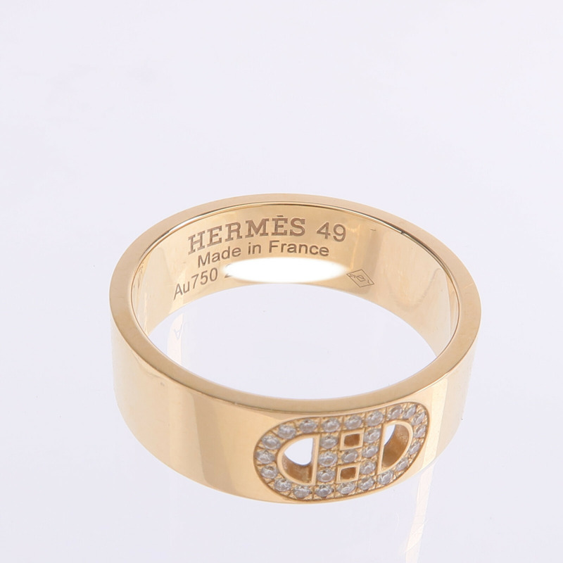 HERMES 18K玫瑰金H d'ancre Ring鑽石戒指US#5-4