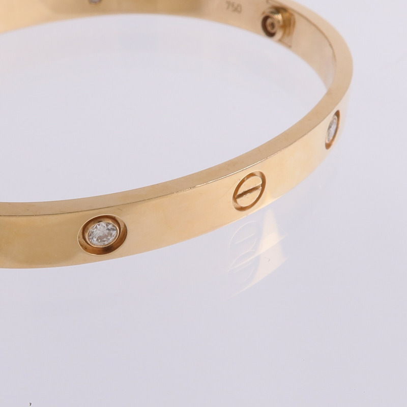 CARTIER 18K玫瑰金Love Bracelet 4 Diamonds鑽石手鐲Cartier#18-8