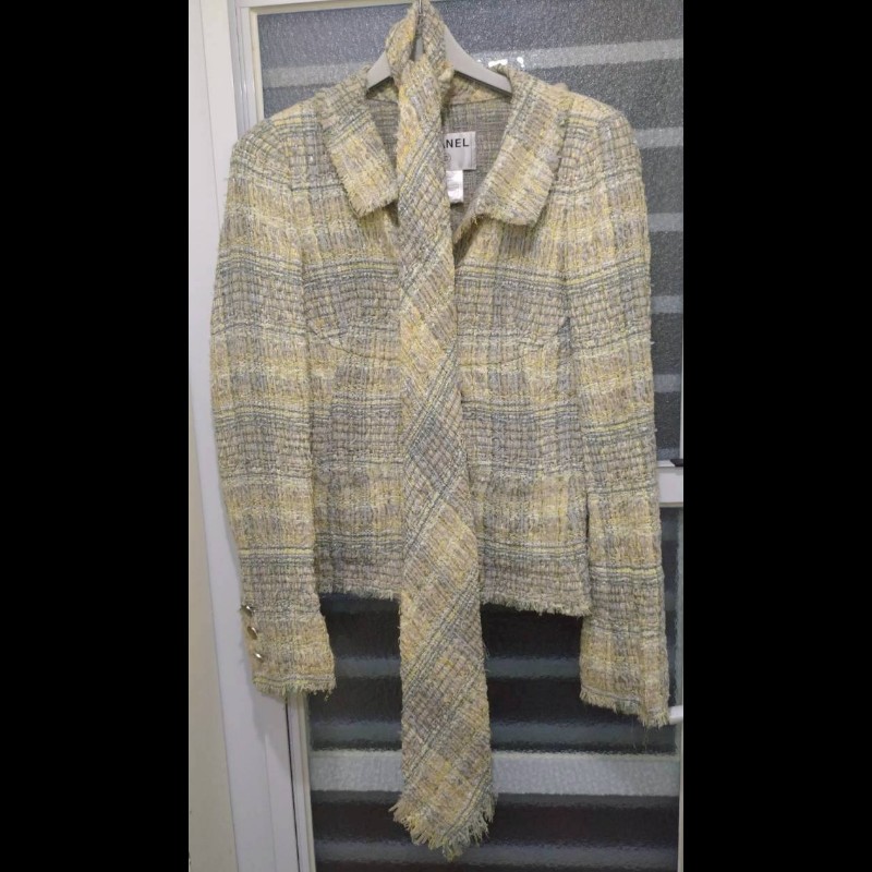 Chanel 黃藍綠毛呢格外套（附領帶）-0