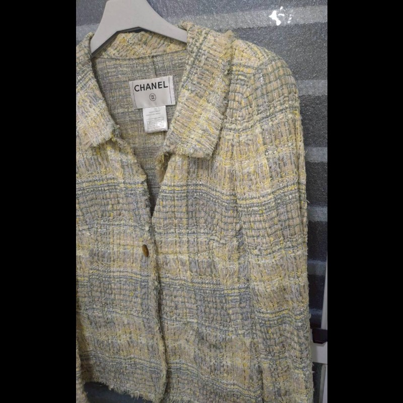Chanel 黃藍綠毛呢格外套（附領帶）-1