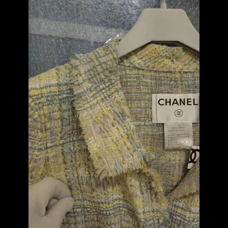 Chanel 黃藍綠毛呢格外套（附領帶）-2
