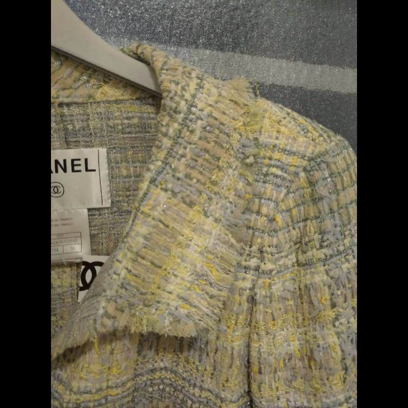 Chanel 黃藍綠毛呢格外套（附領帶）-4