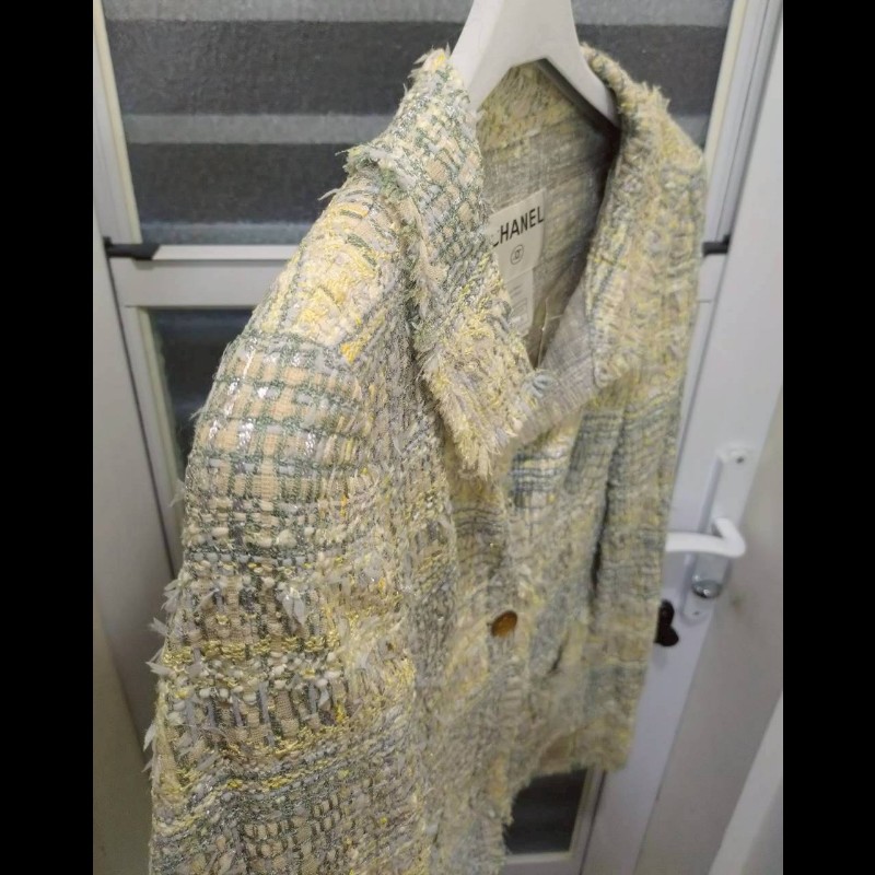 Chanel 黃藍綠毛呢格外套（附領帶）-5