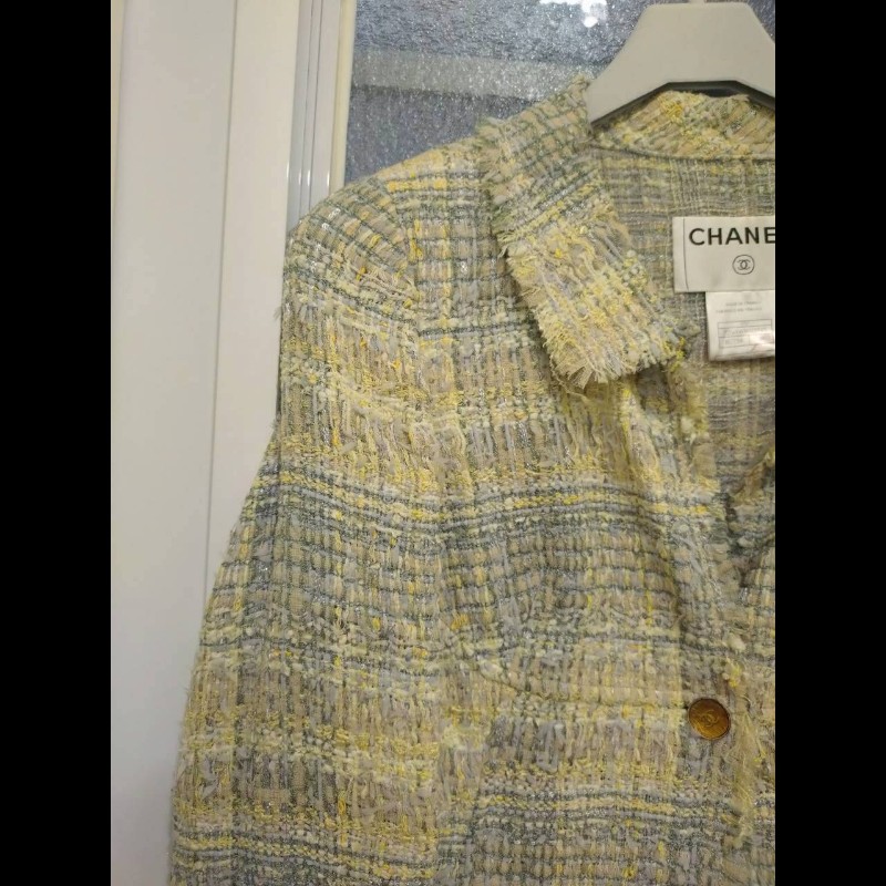 Chanel 黃藍綠毛呢格外套（附領帶）-14