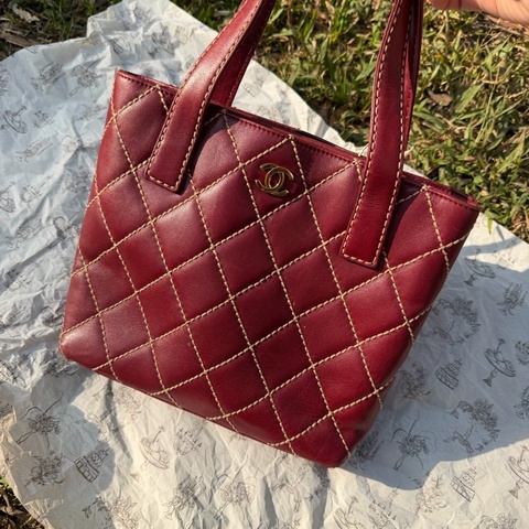 Chanel Vivian Tote Vintage 酒紅色 外縫線 手拎