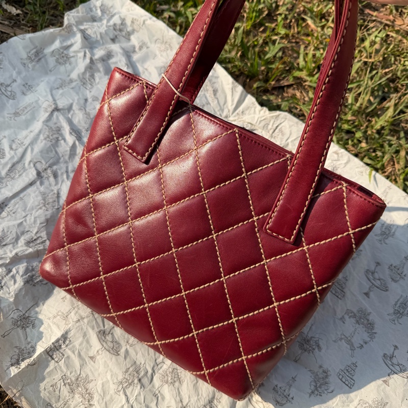 Chanel Vivian Tote Vintage 酒紅色 外縫線 手拎-1
