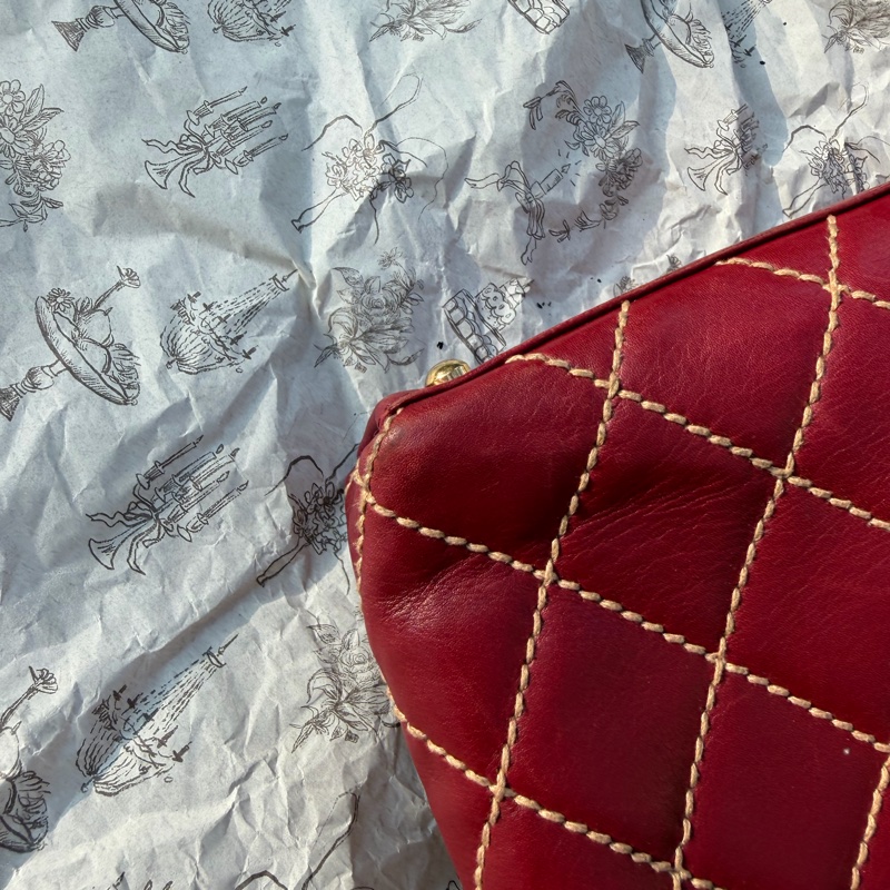 Chanel Vivian Tote Vintage 酒紅色 外縫線 手拎-3