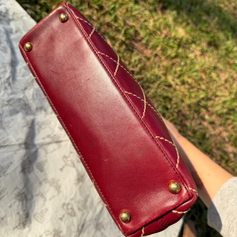 Chanel Vivian Tote Vintage 酒紅色 外縫線 手拎-7