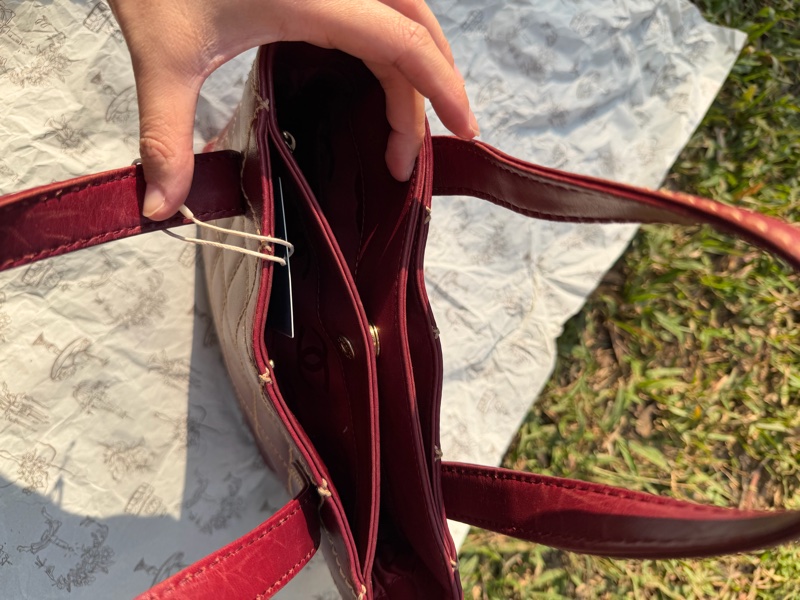Chanel Vivian Tote Vintage 酒紅色 外縫線 手拎-8
