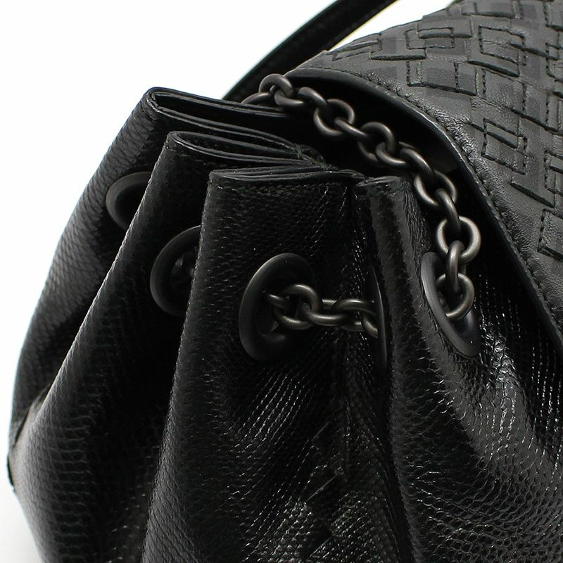【包稅】BOTTEGA VENETA 黑色皮革蟒蛇紋網眼鏈條單肩包-7