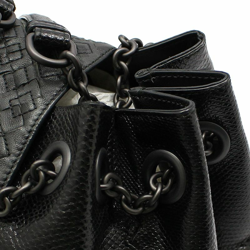 【包稅】BOTTEGA VENETA 黑色皮革蟒蛇紋網眼鏈條單肩包-8
