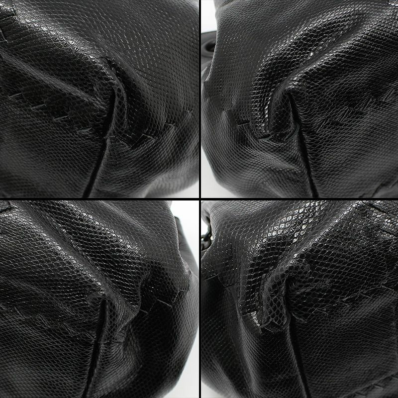 【包稅】BOTTEGA VENETA 黑色皮革蟒蛇紋網眼鏈條單肩包-10