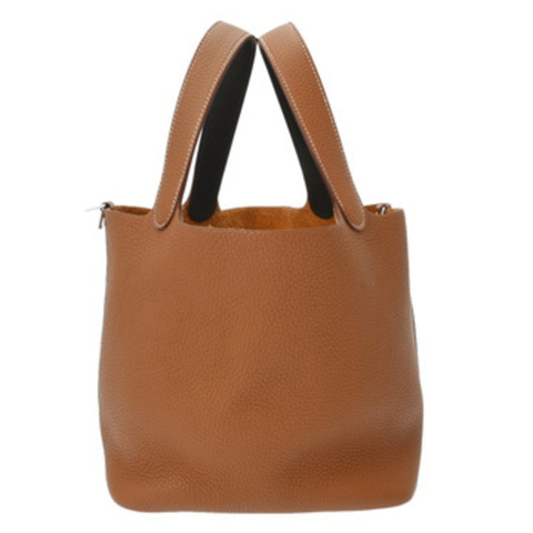 愛馬仕 Picotin Lock MM Eclat 金色 Ebene Z 印記（約 2021 年）女士 Taurillon Clemence 手提包，近全新，二手，Ginzo