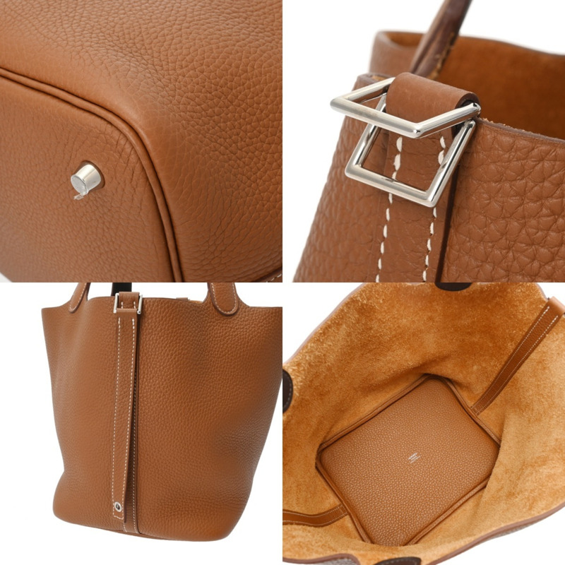 愛馬仕 Picotin Lock MM Eclat 金色 Ebene Z 印記（約 2021 年）女士 Taurillon Clemence 手提包，近全新，二手，Ginzo-9