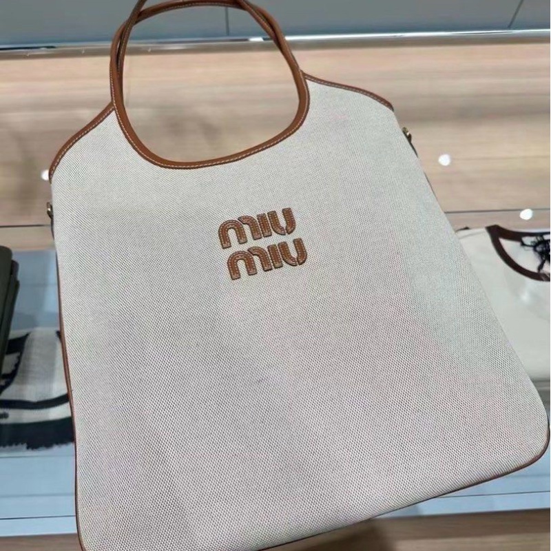 促銷品 2026 春夏貨 Miu Miu Ivy 帆布手提單肩包-0
