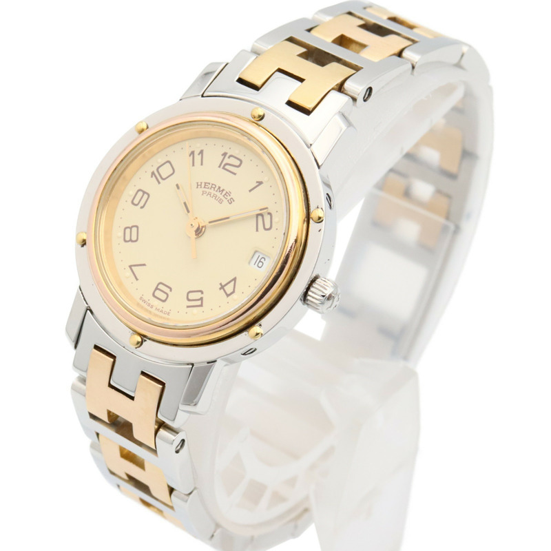 米白色錶盤 鍍金 不鏽鋼 Clipper 石英腕錶【HERMES 愛馬仕】 CL3.240-1