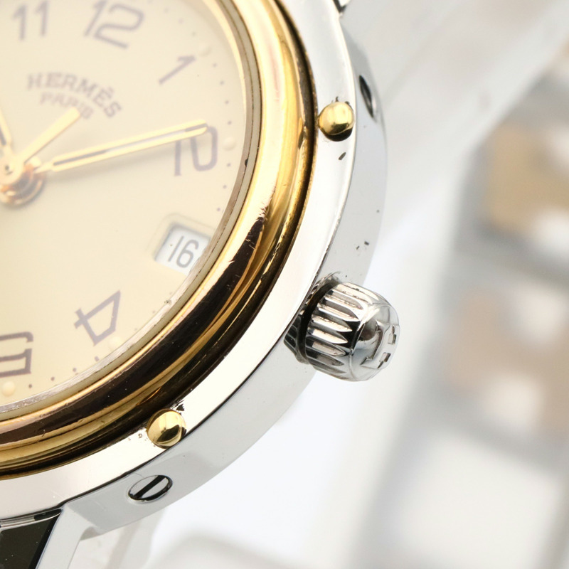 米白色錶盤 鍍金 不鏽鋼 Clipper 石英腕錶【HERMES 愛馬仕】 CL3.240-3