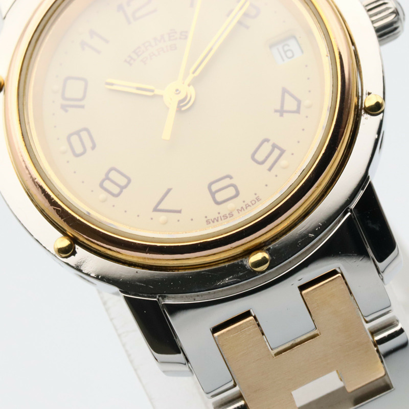 米白色錶盤 鍍金 不鏽鋼 Clipper 石英腕錶【HERMES 愛馬仕】 CL3.240-4