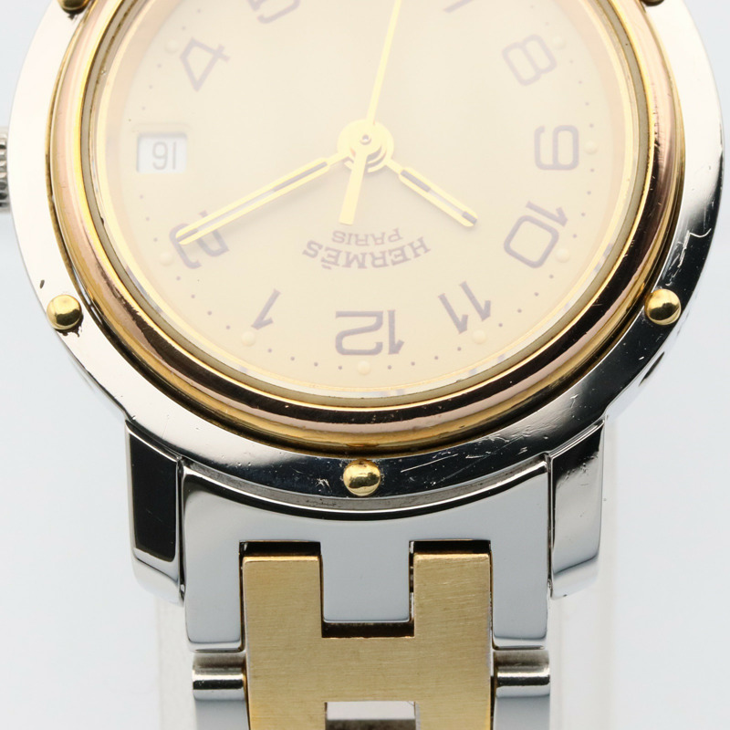 米白色錶盤 鍍金 不鏽鋼 Clipper 石英腕錶【HERMES 愛馬仕】 CL3.240-5