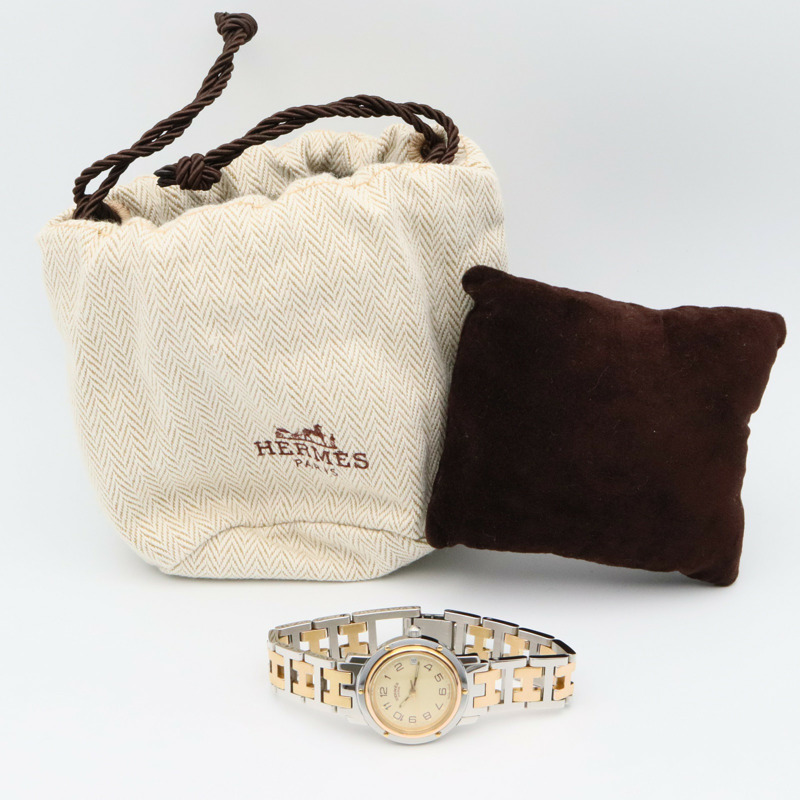 米白色錶盤 鍍金 不鏽鋼 Clipper 石英腕錶【HERMES 愛馬仕】 CL3.240-11