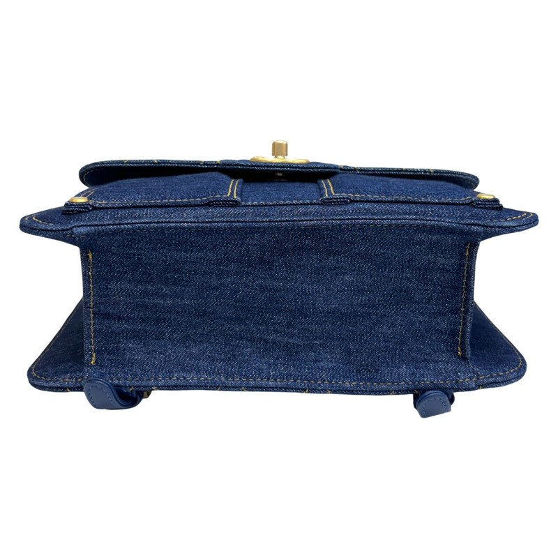 藍色 荔枝紋 牛仔布 Back pack 2way 後背包 金扣 【CHANEL 香奈兒】 AS4031-3