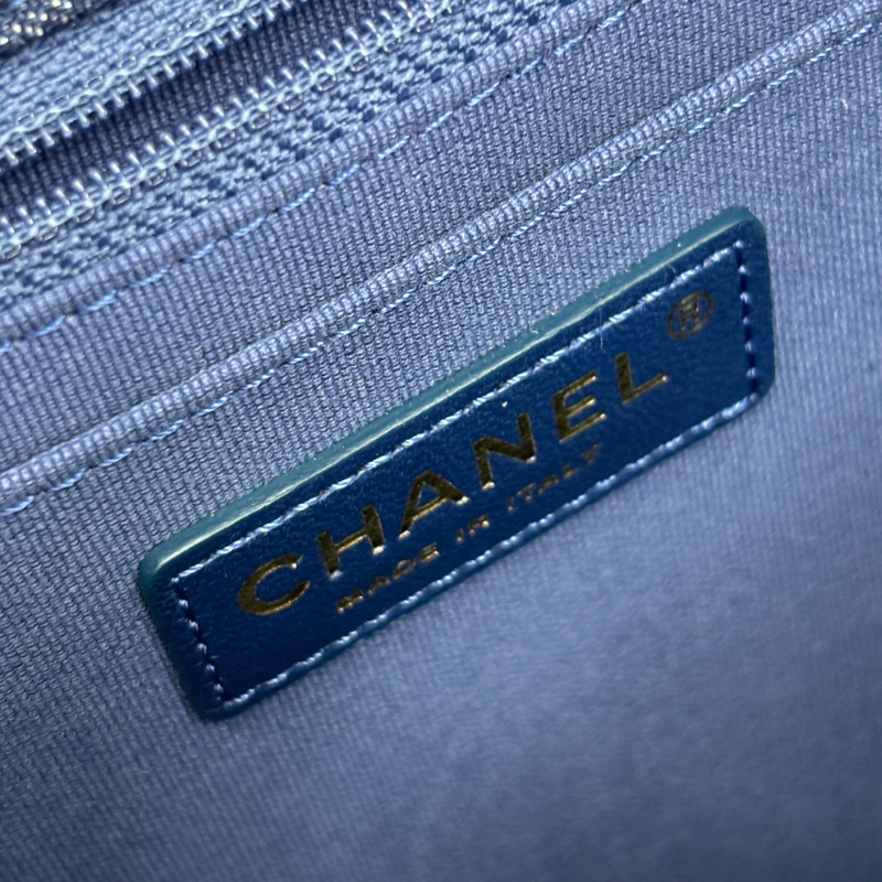 藍色 荔枝紋 牛仔布 Back pack 2way 後背包 金扣 【CHANEL 香奈兒】 AS4031-9