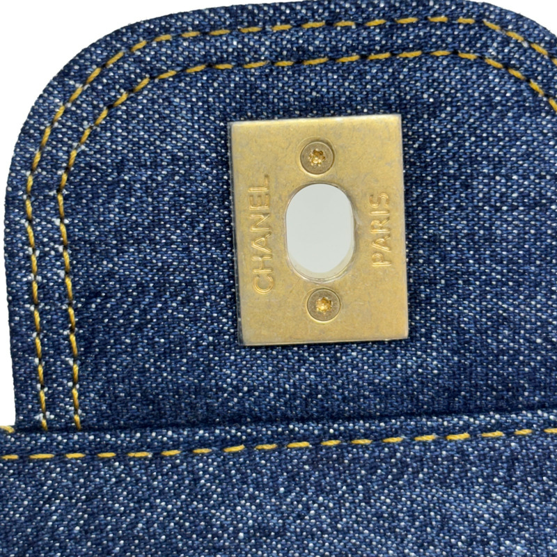 藍色 荔枝紋 牛仔布 Back pack 2way 後背包 金扣 【CHANEL 香奈兒】 AS4031-12