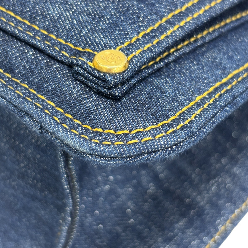 藍色 荔枝紋 牛仔布 Back pack 2way 後背包 金扣 【CHANEL 香奈兒】 AS4031-13