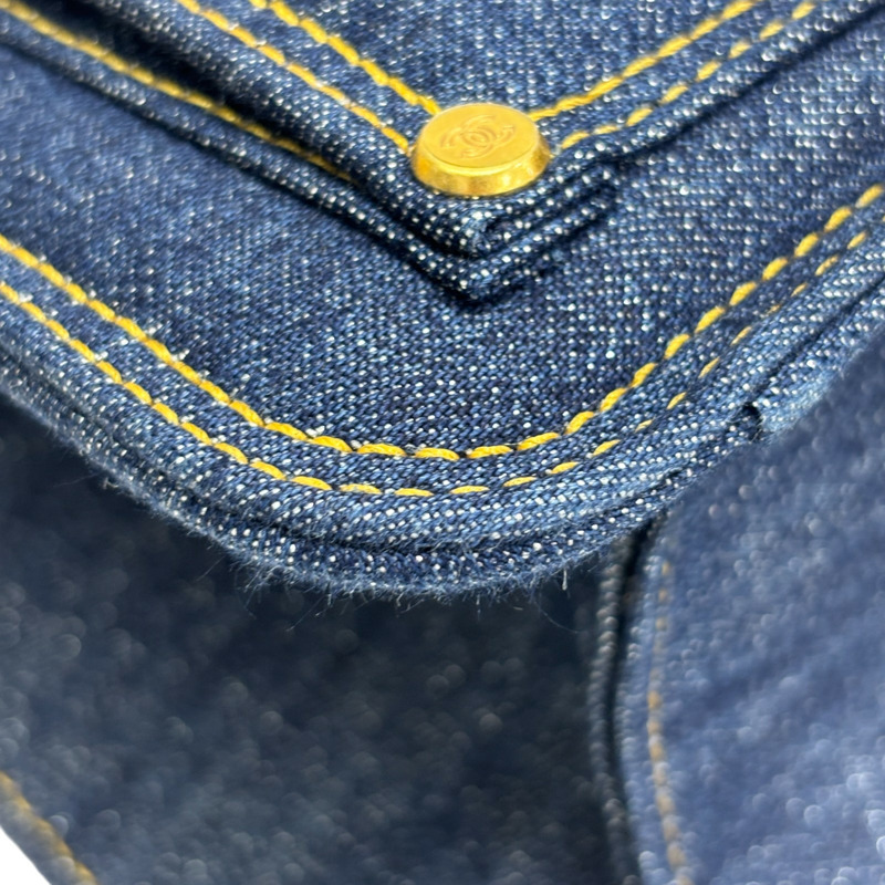 藍色 荔枝紋 牛仔布 Back pack 2way 後背包 金扣 【CHANEL 香奈兒】 AS4031-14