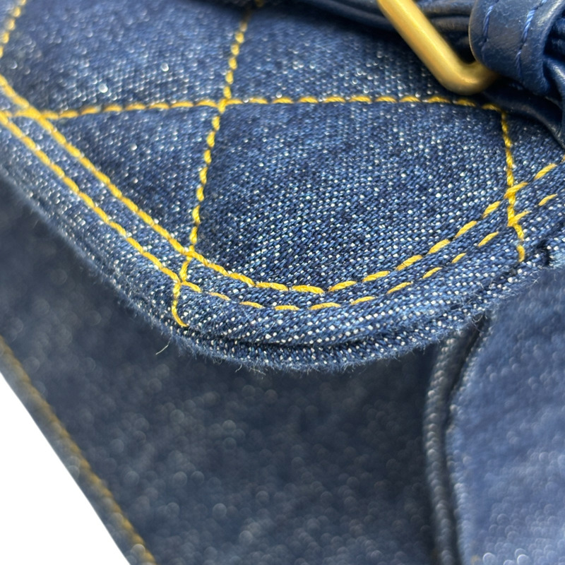 藍色 荔枝紋 牛仔布 Back pack 2way 後背包 金扣 【CHANEL 香奈兒】 AS4031-16