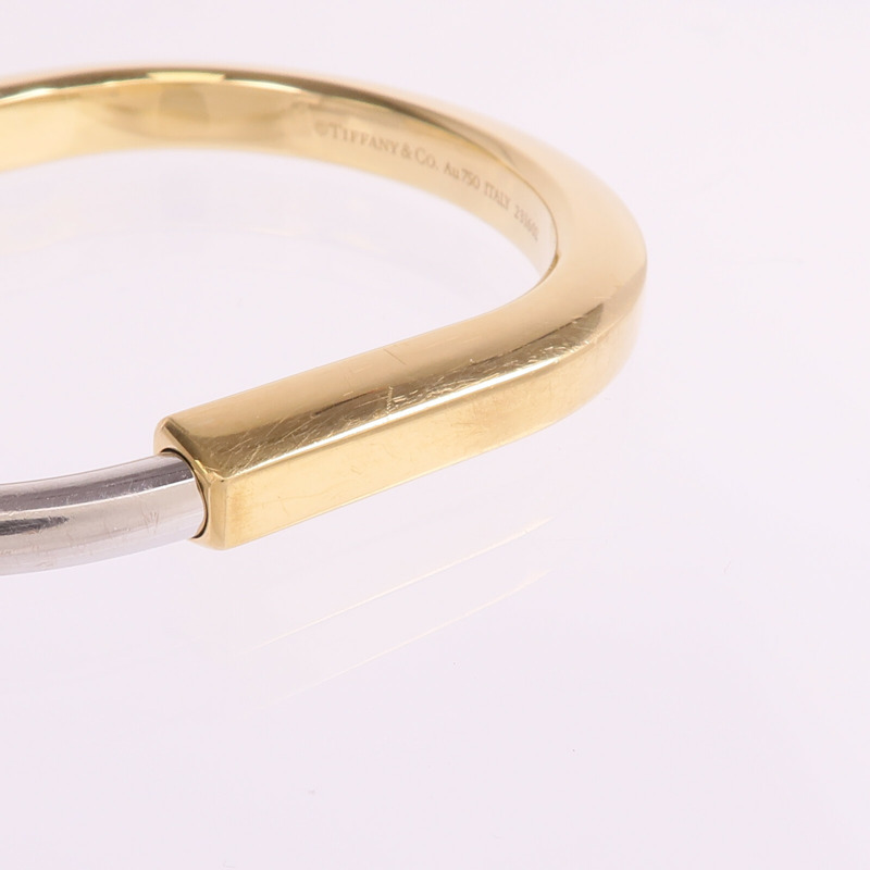 TIFFANY＆CO 18K黃金/白金Lock Bangle手鐲-9