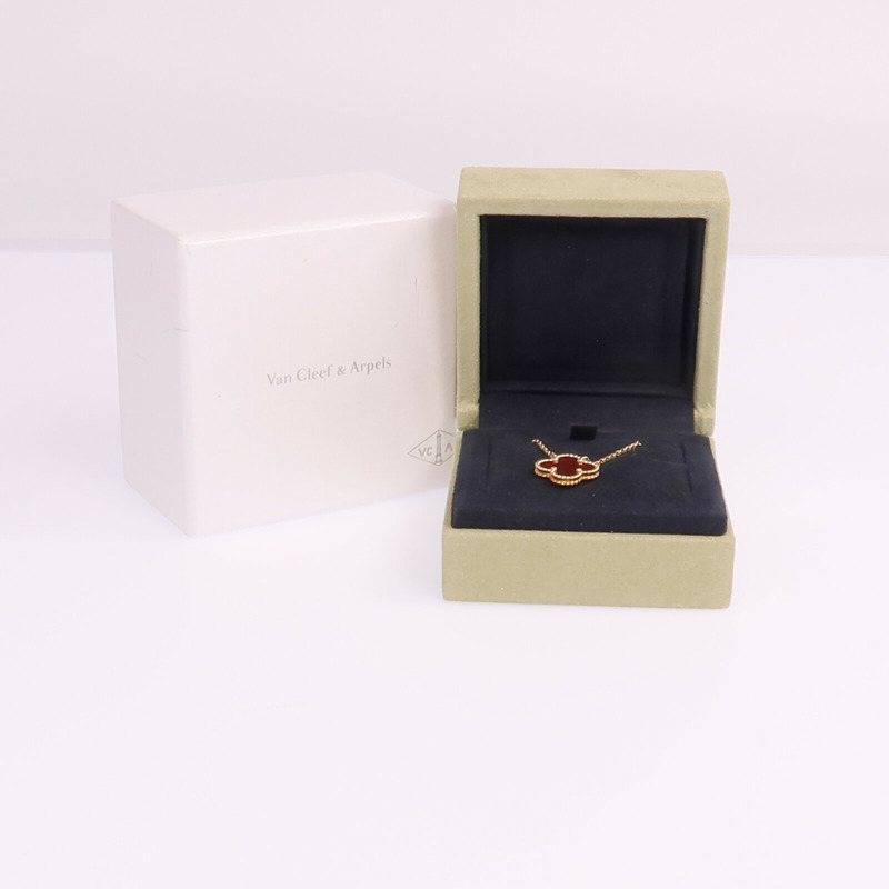 Van Cleef & Arpels 18K黃金/紅玉髓Vintage Alhambra Pendant項鍊-7