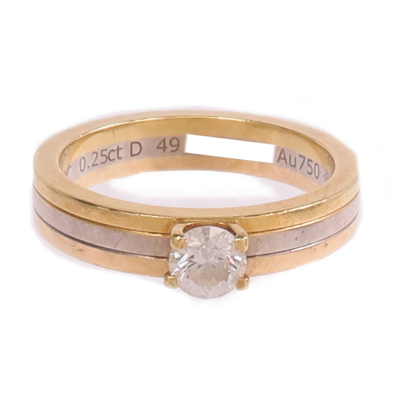 CARTIER 18K黃金/白金/玫瑰金Trinity Solitaire鑽石戒指Cartier#49/US#5-1