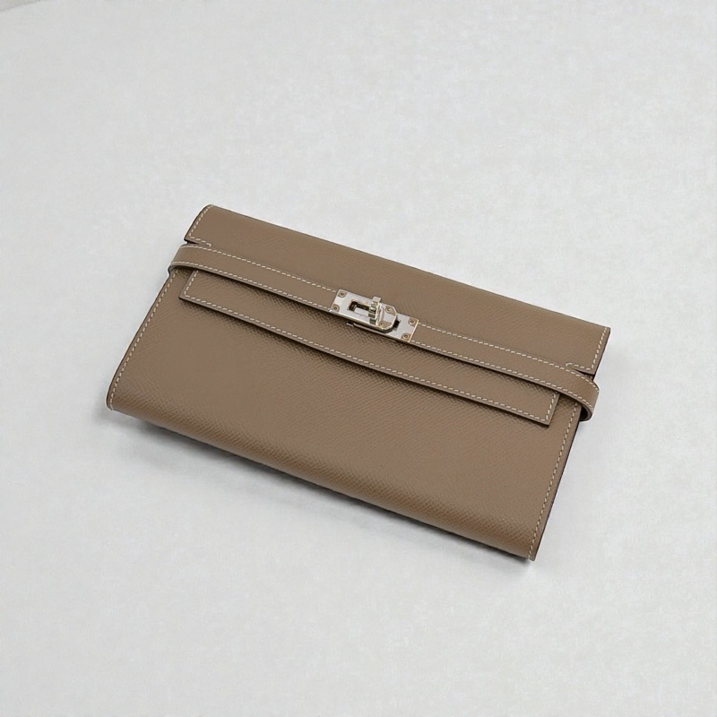 莉亞精品♡ Hermes Kelly 大象灰長夾 D刻 未使用閒置品-0