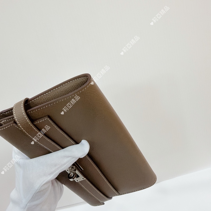 莉亞精品♡ Hermes Kelly 大象灰長夾 D刻 未使用閒置品-7