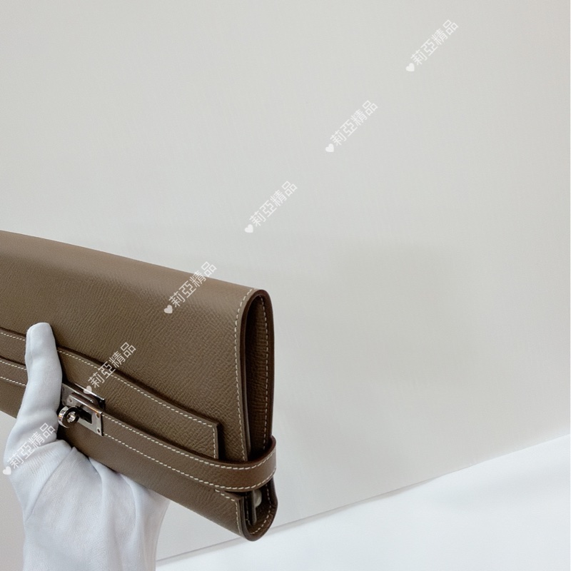 莉亞精品♡ Hermes Kelly 大象灰長夾 D刻 未使用閒置品-8